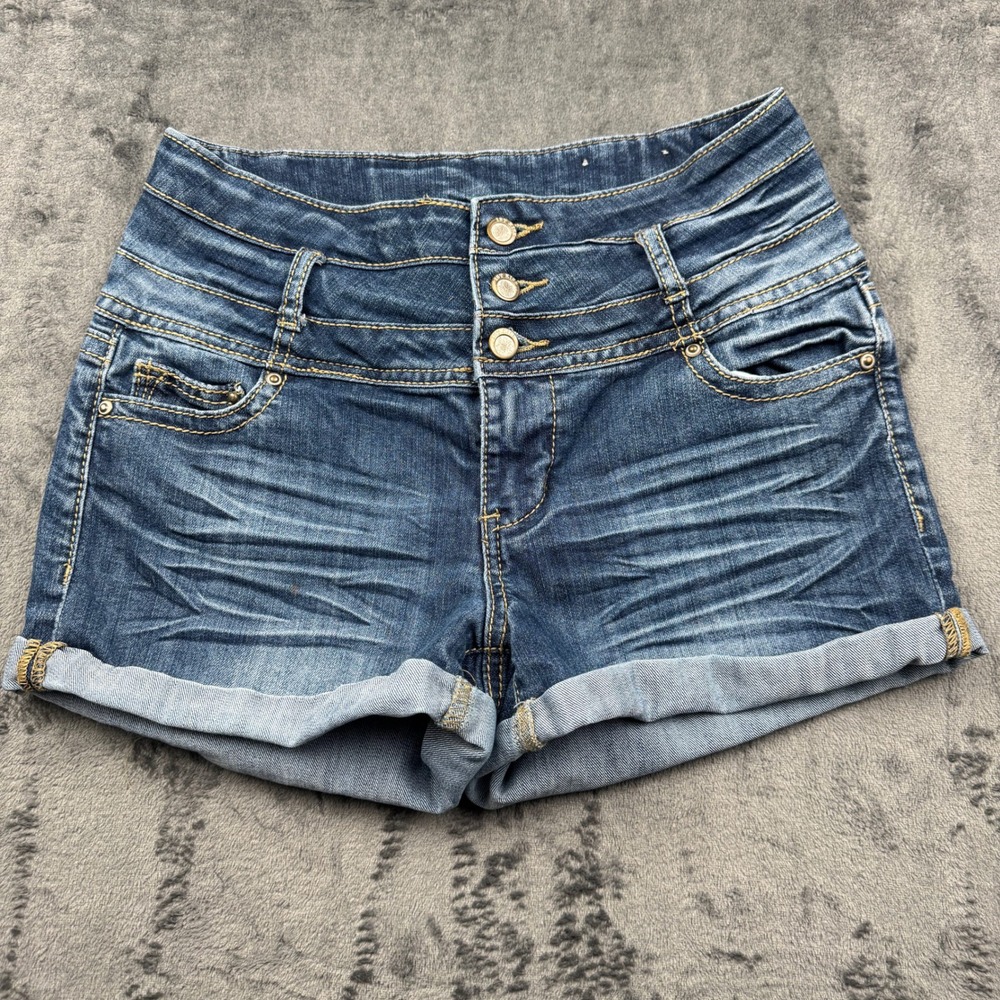 1st Kiss Denim Shorts Women 9 High Rise 3-Button Cuffed Medium Wash Good